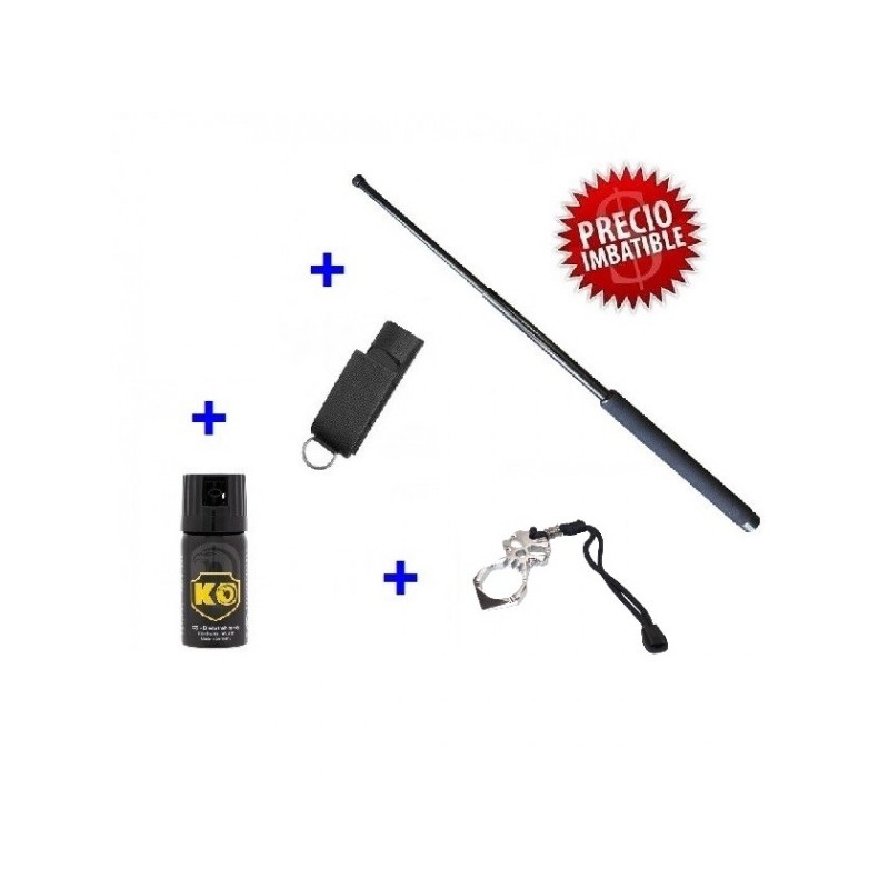 1 DEFENSA EXTENSIBLE EN ACERO , FUNDA ,1 PUÑO AMERICANO  Y 1 SPRAY DEFENSA PERSONAL KO GAS CS 40 ML