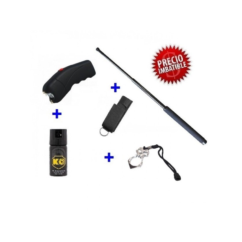 DEFENSA ELECTRICA TASER 309 CON 4000 KV + DEFENSA EXTENSIBLE 21" + PUÑO AMERICANO ACERO + SPRAY DEFENSA 40 ML