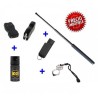 DEFENSA ELECTRICA LINTERNA 102B CON 3000 KV + DEFENSA EXTENSIBLE 21" + PUÑO AMERICANO ACERO + SPRAY DEFENSA 40 ML