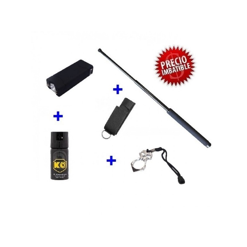 DEFENSA ELECTRICA TASER 801 CON 6000 KV + DEFENSA EXTENSIBLE 21" + PUÑO AMERICANO ACERO + SPRAY DEFENSA 40 ML