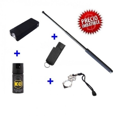 DEFENSA ELECTRICA TASER 801 CON 6000 KV + DEFENSA EXTENSIBLE 21" + PUÑO AMERICANO ACERO + SPRAY DEFENSA 40 ML